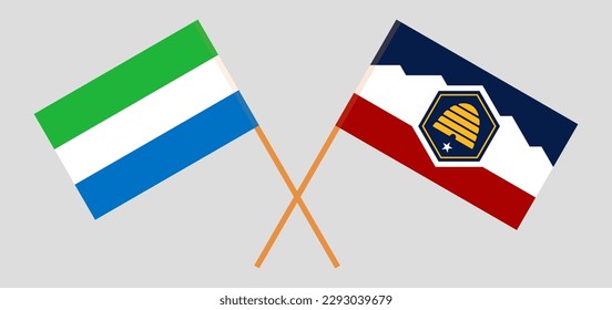 Crossed flags of Sierra Leone and The State of Utah. Official colors. Correct proportion. Vector illustration
