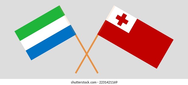 Crossed flags of Sierra Leone and Tonga. Official colors. Correct proportion. Vector illustration
