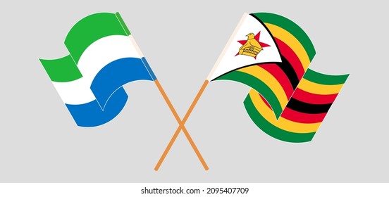 Crossed flags of Sierra Leone and Zimbabwe. Official colors. Correct proportion. Vector illustration
