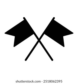 Crossed flags silhouette icon isolated on white. Vector