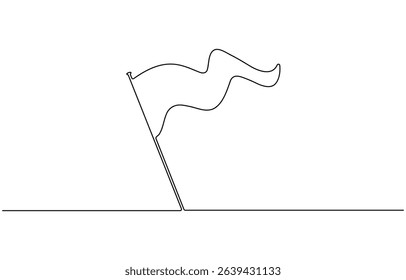 Crossed flags single continuous line art drawing. Black and white, Single Line Drawing of a Flag with Editable Stroke.