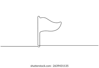 Crossed flags single continuous line art drawing. Black and white, Single Line Drawing of a Flag with Editable Stroke.