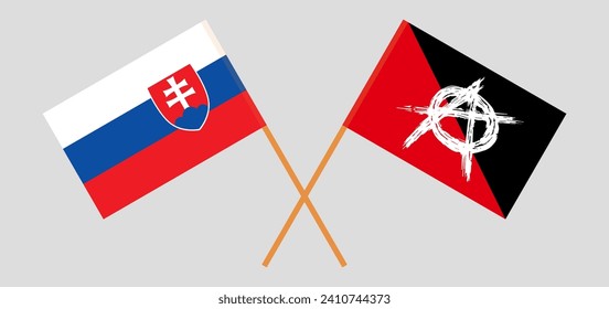 Crossed flags of Slovakia and anarchy. Official colors. Correct proportion. Vector illustration
