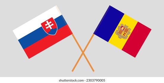 Crossed flags of Slovakia and Andorra. Official colors. Correct proportion. Vector illustration
