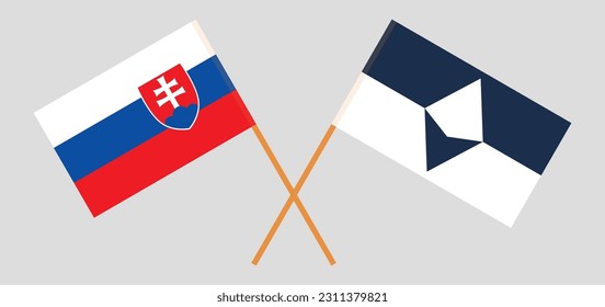 Crossed flags of Slovakia and Antarctica. Official colors. Correct proportion. Vector illustration
