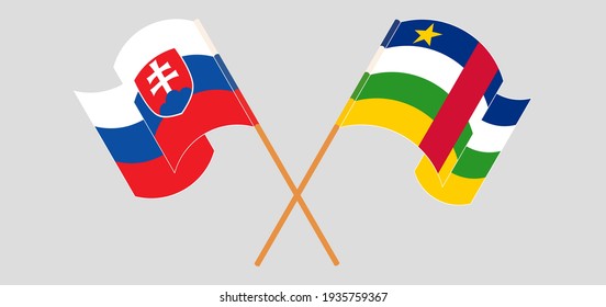 Crossed flags of Slovakia and Central African Republic. Official colors. Correct proportion