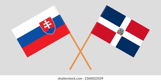 Crossed flags of Slovakia and Dominican Republic. Official colors. Correct proportion. Vector illustration
