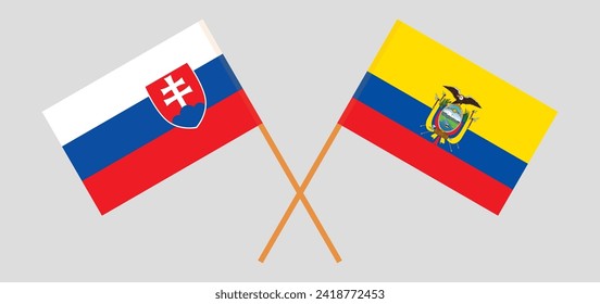 Crossed flags of Slovakia and Ecuador. Official colors. Correct proportion. Vector illustration
