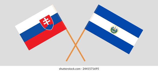 Crossed flags of Slovakia and El Salvador. Official colors. Correct proportion. Vector illustration
