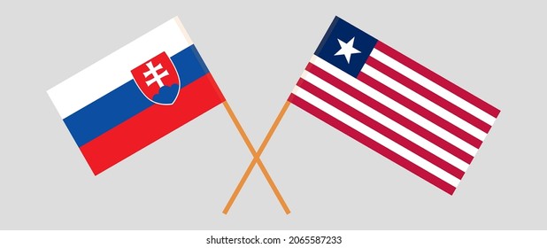 Crossed flags of Slovakia and Liberia. Official colors. Correct proportion