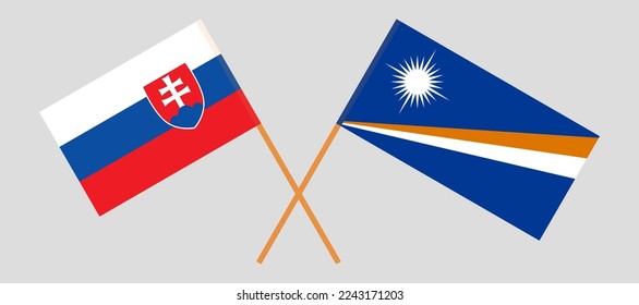 Crossed flags of Slovakia and Marshall Islands. Official colors. Correct proportion. Vector illustration

