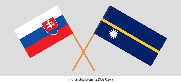 Crossed flags of Slovakia and Nauru. Official colors. Correct proportion. Vector illustration
