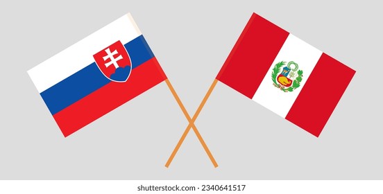 Crossed flags of Slovakia and Peru. Official colors. Correct proportion. Vector illustration
