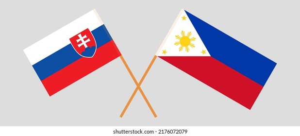Crossed flags of Slovakia and the Philippines. Official colors. Correct proportion. Vector illustration
