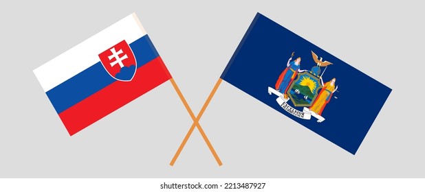 Crossed flags of Slovakia and The State of New York. Official colors. Correct proportion. Vector illustration
