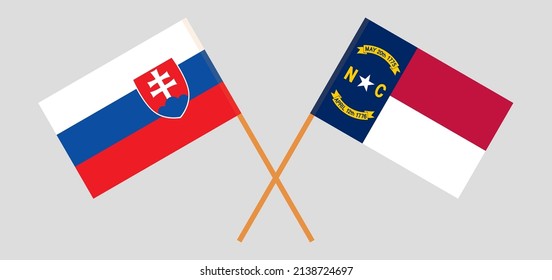 Crossed flags of Slovakia and The State of North Carolina. Official colors. Correct proportion. Vector illustration
