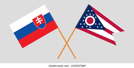 Crossed flags of Slovakia and the State of Ohio. Official colors. Correct proportion. Vector illustration
