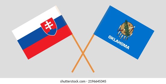 Crossed flags of Slovakia and The State of Oklahoma. Official colors. Correct proportion. Vector illustration
