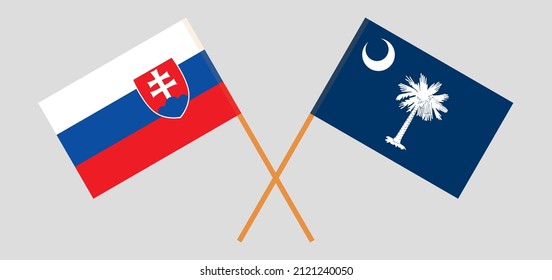 Crossed flags of Slovakia and The State of South Carolina. Official colors. Correct proportion. Vector illustration
