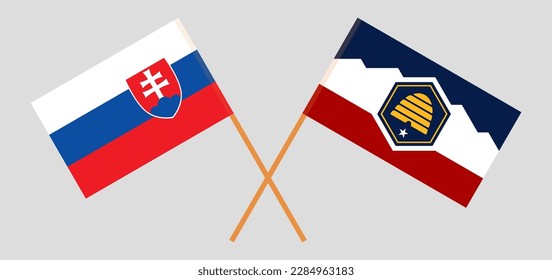 Crossed flags of Slovakia and The State of Utah. Official colors. Correct proportion. Vector illustration