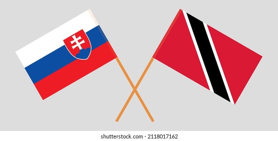 Crossed flags of Slovakia and Trinidad and Tobago. Official colors. Correct proportion. Vector illustration