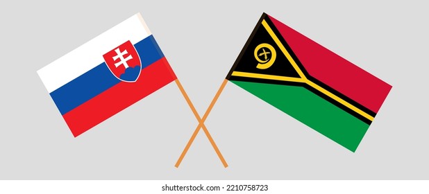 Crossed flags of Slovakia and Vanuatu. Official colors. Correct proportion. Vector illustration
