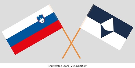 Crossed flags of Slovenia and Antarctica. Official colors. Correct proportion. Vector illustration
