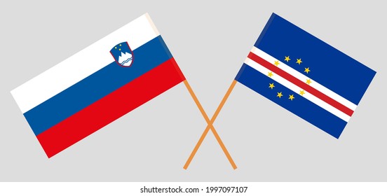 Crossed flags of Slovenia and Cape Verde. Official colors. Correct proportion