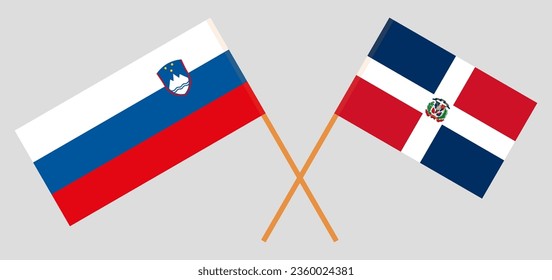 Crossed flags of Slovenia and Dominican Republic. Official colors. Correct proportion. Vector illustration
