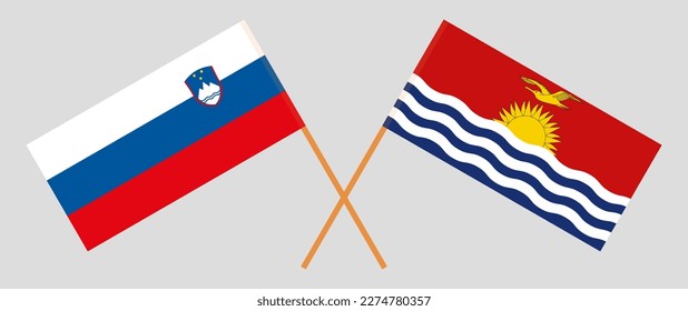 Crossed flags of Slovenia and Kiribati. Official colors. Correct proportion. Vector illustration