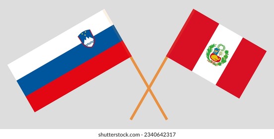 Crossed flags of Slovenia and Peru. Official colors. Correct proportion. Vector illustration
