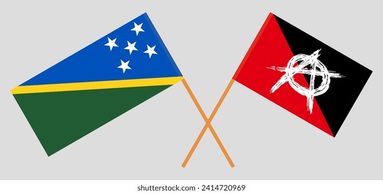 Crossed flags of Solomon Islands and anarchy. Official colors. Correct proportion. Vector illustration
