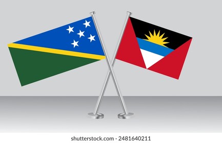 Crossed flags of Solomon Islands and Antigua and Barbuda. Official colors. Correct proportion. Banner design