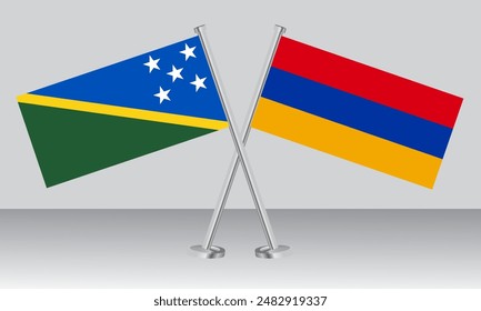 Crossed flags of Solomon Islands and Armenia. Official colors. Correct proportion. Banner design