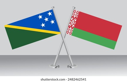 Crossed flags of Solomon Islands and Belarus. Official colors. Correct proportion. Banner design