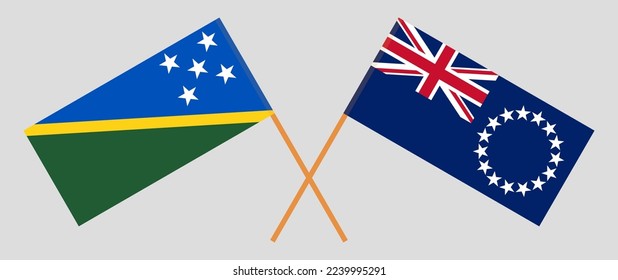 Crossed flags of Solomon Islands and Cook Islands. Official colors. Correct proportion. Vector illustration
