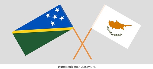 Crossed flags of Solomon Islands and Cyprus. Official colors. Correct proportion. Vector illustration
