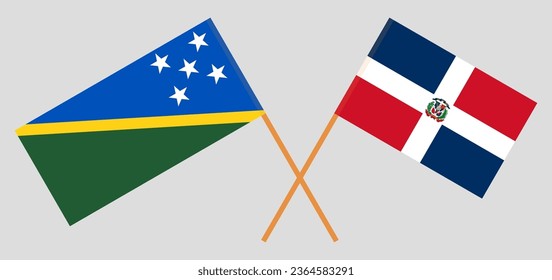 Crossed flags of Solomon Islands and Dominican Republic. Official colors. Correct proportion. Vector illustration
