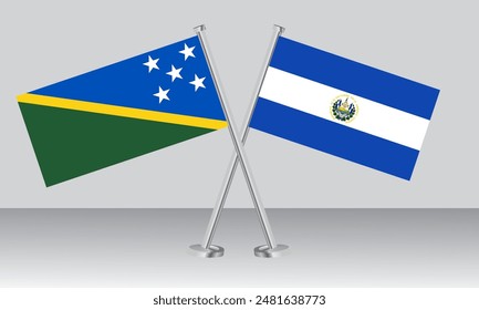 Crossed flags of Solomon Islands and El Salvador. Official colors. Correct proportion. Banner design