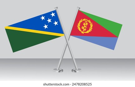 Crossed flags of Solomon Islands and Eritrea. Official colors. Correct proportion. Banner design