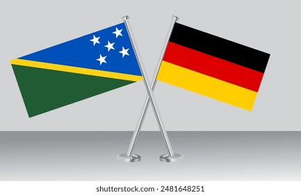Gekreuzte Flaggen der Salomonen und Deutschlands. Offizielle Farben. Richtiges Verhältnis. Banner-Design