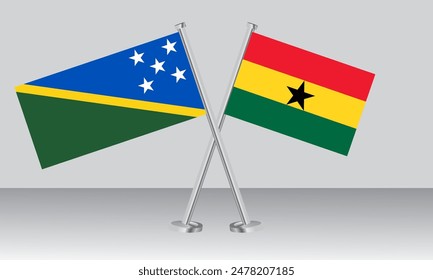 Crossed flags of Solomon Islands and Ghana. Official colors. Correct proportion. Banner design