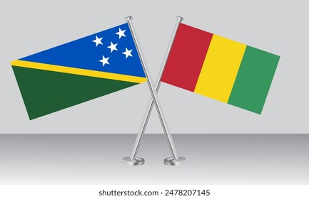 Gekreuzte Flaggen der Salomonen und Guinea. Offizielle Farben. Richtiges Verhältnis. Banner-Design
