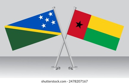 Crossed flags of Solomon Islands and Guinea Bissau. Official colors. Correct proportion. Banner design