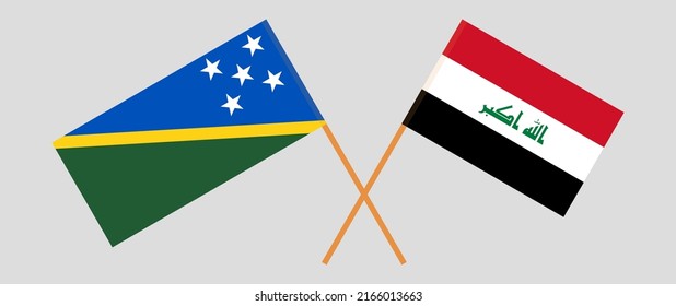 Crossed flags of Solomon Islands and Iraq. Official colors. Correct proportion. Vector illustration
