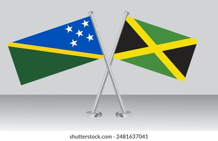 Crossed flags of Solomon Islands and Jamaica. Official colors. Correct proportion. Banner design