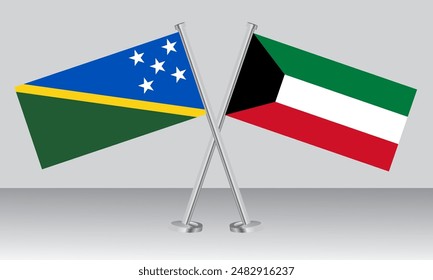 Crossed flags of Solomon Islands and Kuwait. Official colors. Correct proportion. Banner design