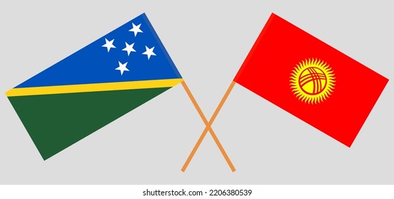 Crossed flags of Solomon Islands and Kyrgyzstan. Official colors. Correct proportion