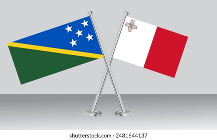 Crossed flags of Solomon Islands and Malta. Official colors. Correct proportion. Banner design
