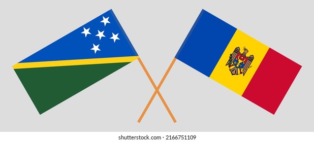Crossed flags of Solomon Islands and Moldova. Official colors. Correct proportion. Vector illustration
